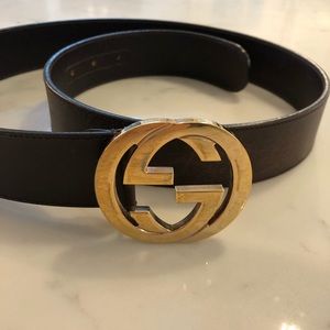 Gucci Large Gold and chocolate brown leather Belt